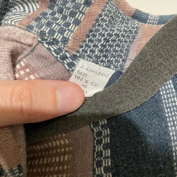 Java Joe Southwestern Print Flannel Tan Blue Striped Button Up Large Aztec Indie - Picture 7 of 8